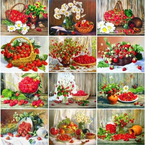 AZQSD Full Drill Diamond Embroidery Strawberry Mosaic Diamond Painting Fruit Cross Stitch Kits Picture Of Rhinestones Home Decor