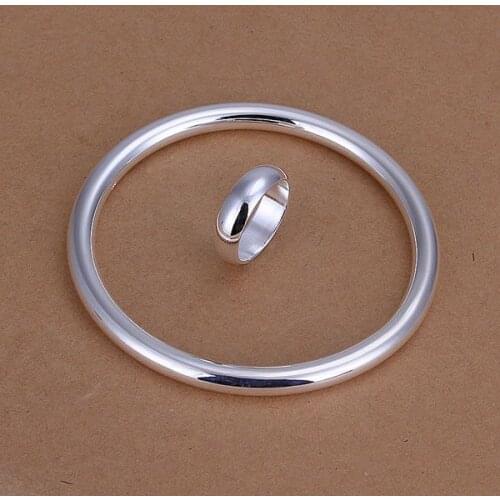 KN-S332 Free Shipping Wholesale Silver Plated Jewelry Sets Lovely Silver Fashion Jewelry Smooth Ring Bangle/aptajhaa