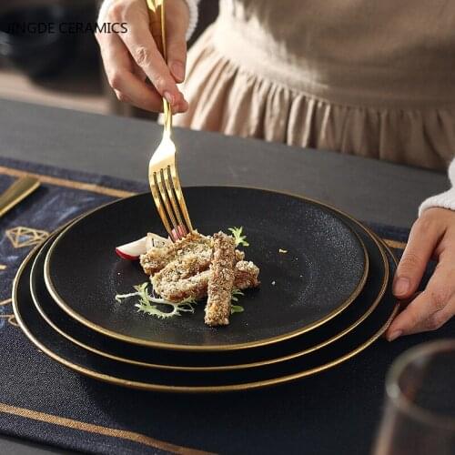 Creative Phnom Penh Ceramic Solid Color Household Round Plate Sushi Steak Ramen Tray Fruit Salad Dessert Kitchen Tableware
