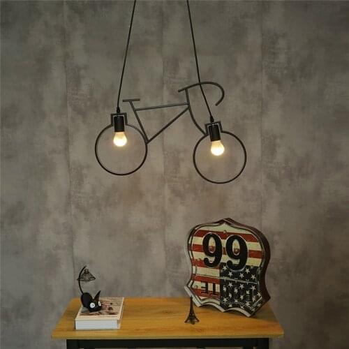 Creative Iron Bicycle Pendant Lamp Industrial Vintage Loft Pendant Lights Dining Room Restaurant Kitchen Hanging Light Fixtures