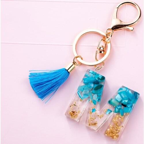 Hot Cute Gradient Color Resin Letter A G R M Keychain Women Girl Gold Zinc Alloy Ring Car Key Chain Fashion Backpack Bag Pendant