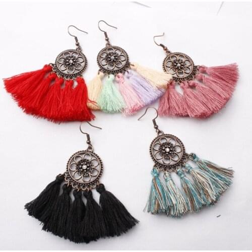 Vintage Geometric Circle Drop Earrings for Women Girls Exaggerated Long Tassel Earrings Jewelry Accessories Dangle Earring HJUEY