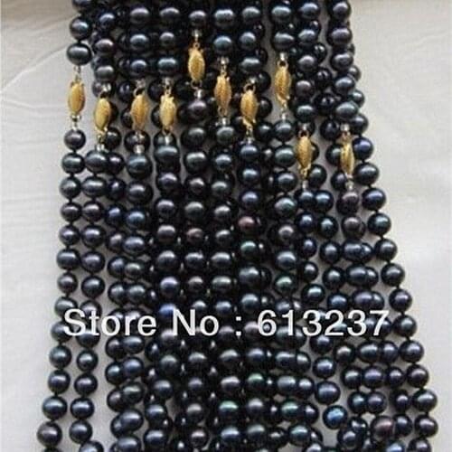 Fashion style wholesale 5pcs 8-9mm newly black pearl round beads necklace 18" MY4594