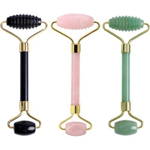 Natural Rose Quartz Face Massage Roller Gouache Stone Facial Roller Massager Gouache Quartz Roller For Face Beauty SkinCare Tool