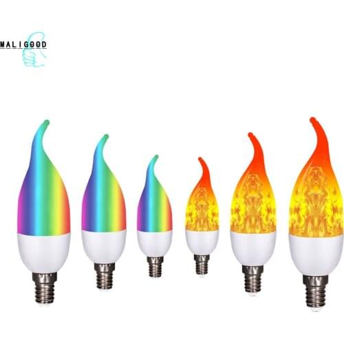 New LED Dynamic Flame Effect Fire Light Bulb E14 LED Corn Bulb Creative Flickering Emulation RGB 110V-220v for Home Lighting