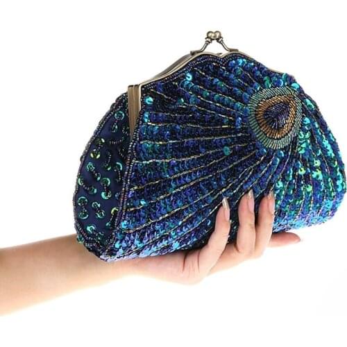 2018 New Retro Beaded Sequined Women Evening Bags Peacock Cheongsam Luxury Designer Handbags Clutch Purses Crossbody Handbags