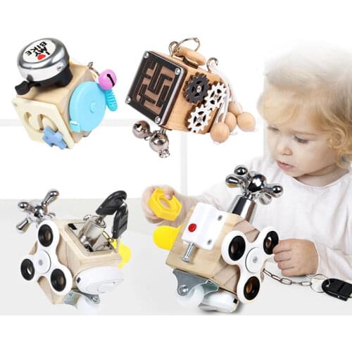 Montessori Busy Board Educational Toys For Children Hands-on Ability Training Lock Box Wooden Busy Cube Montessori Material
