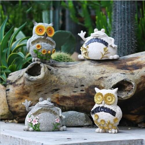 Park Garden Owl Frog Solar Light Welcome Sign Resin Statue Outdoor Sculpture Crafts Villa Lawn Courtyard Furnishing Decoration