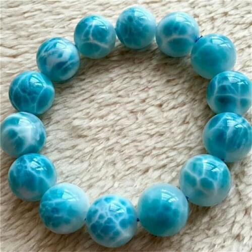 Genuine Natural Blue Larimar Gems Big Round Beads Healing Stone Women Man Fashion Bracelet AAAAA 16.5mm