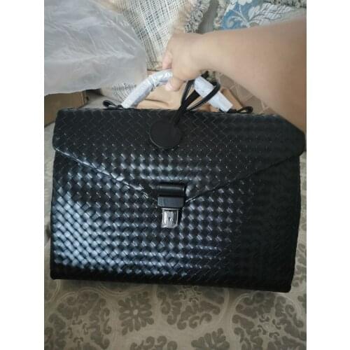 Simple Black Briefcase Men Bag Business Handbag Male Laptop Shoulder Bags Tote Calf Leather Woven Briefcase