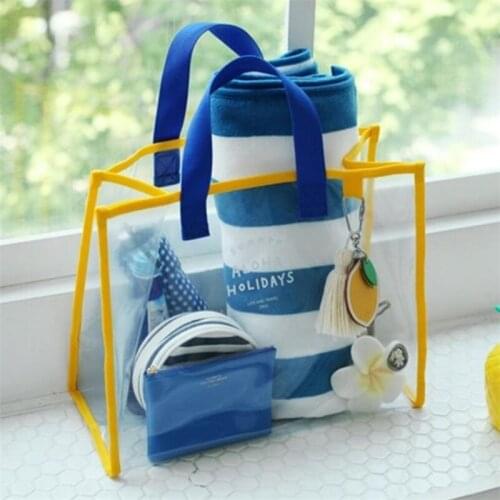 Clear PVC Tote Bag Transparent Waterproof Handbag Simple Travel Beach Bag Reusable Shopping Bag Jelly Shoulder Bag