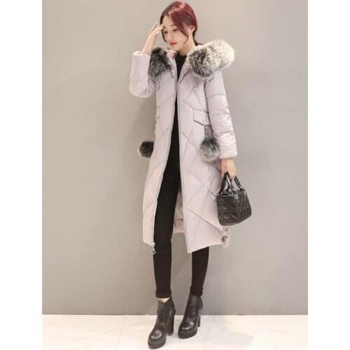 Womens Down Jackets White Duck Womens Coat Fur Collar Hooded Winter Jacket Padded Women Long Parka Abrigo Mujer WXF406