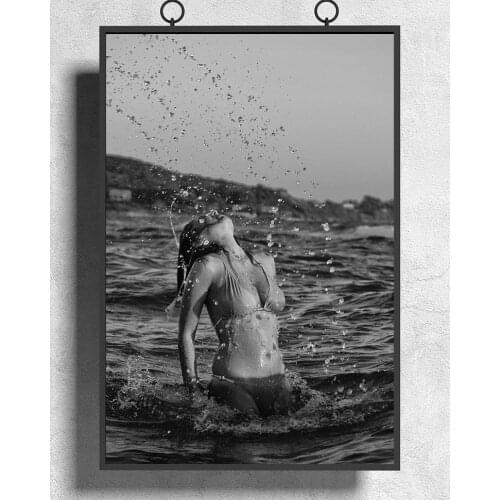 R0351 Black and White Swimsuit Girl Swimming On The Sea Sexy Beautiful Girl Model Wall Sticker Silk Poster Art Home Decoration