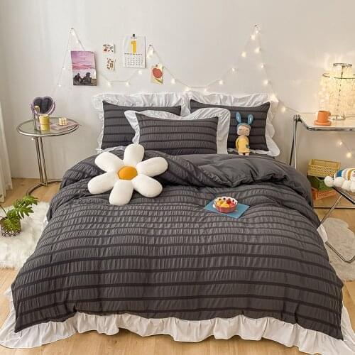 Luxury Egypt Cotton Fairy tales Lace Bedding Set Embroidery Ruffles Duvet cover Bed Sheet Pillowcases Queen King Size 4/6/7Pcs