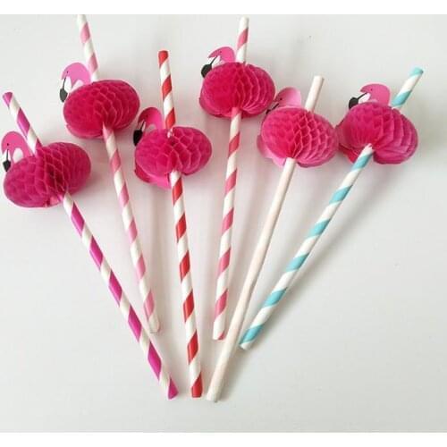 Pink Flamingo Paper Drinking Straws Cocktail Beach Party Wedding Tableware Kid Birthday Party Decor SN1240