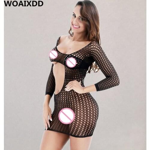 Sexy Hollow Out Fishnet Lingerie Women Transparent Intimates Dress Erotic Soft Mesh Chemise Adult Sex Products Sexual Underwear