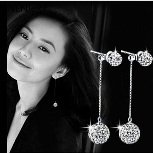 New Arrival 925 Sterling Silver Earrings Shambhala Crystal Ball Long Tassel Stud Earrings For Women Female Jewelry Gift