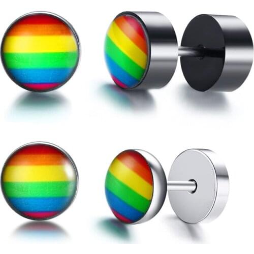 Stylish Gay Pride Rainbow Stud Earrings for Men and Women Stainless Steel Screw Earrings Punk Jewelry Accessories