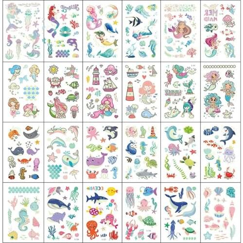 Luminous Little Mermaid Tattoo Sticker Kids Birthday Party Decoration Mermaid Ocean Temporary Tattoo Sticker Party Supplies