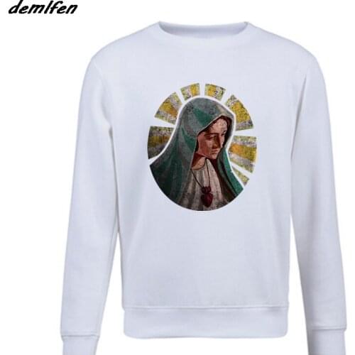 Holy Mary Hoodie Maria Mother Bloody Christ Jesus Religion Ave Church Holy Sweatshirt Men Fleece Hip Hop Coat Tops Harajuku