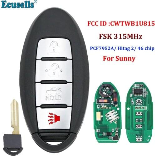 3+1 Button Smart Remote Key FSK 315MHz PCF7952A / HITAG 2 / 46 CHIP for Nissan Sunny FCC ID : CWTWB1U815