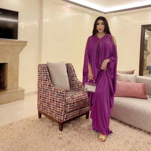 Light Purple Moroccan Caftan Evening Dress V-Neck Floor Length Prom Dress With Applique Saudi Arabia Special Occasion Prom Dress