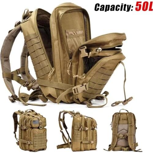 50L Large Capacity Men Army Military Tactical Backpack 3P Softback Waterproof Rucksack Outdoor Camping Hiking Hunting Bag