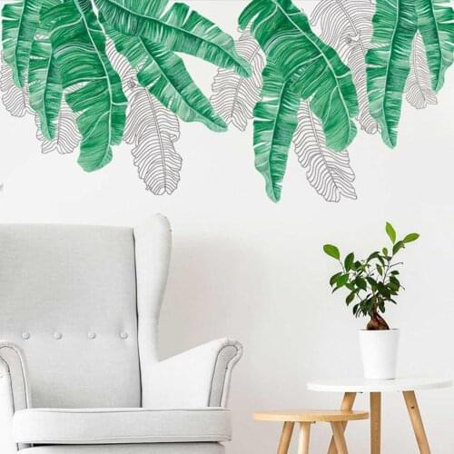 Green Refreshing Plant Leaf Removable Mural Wall Sticker Living Room TV Background Decal