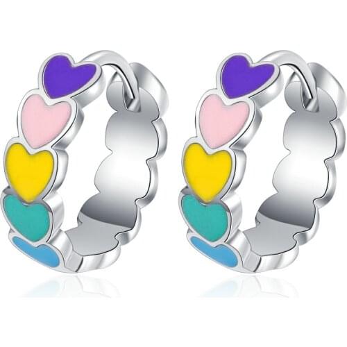 925 Sterling Silver Colorful Heart Hoop Earrings For Women Girls Wedding Party Fashion Jewelry Pendientes eh059