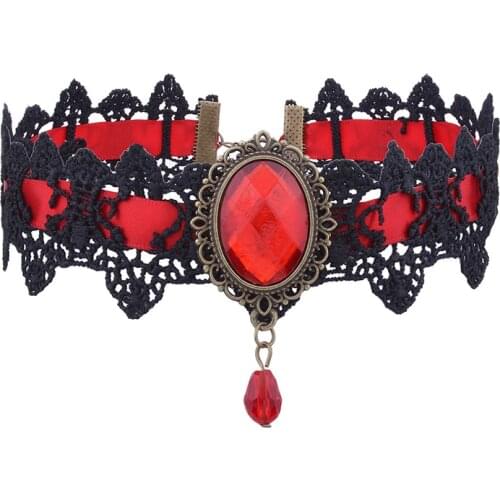 Halloween Sexy Gothic Harajuku Chokers Crystal Black Lace Neck Collar Necklace Vintage Victorian Steampunk Womens Jewelry