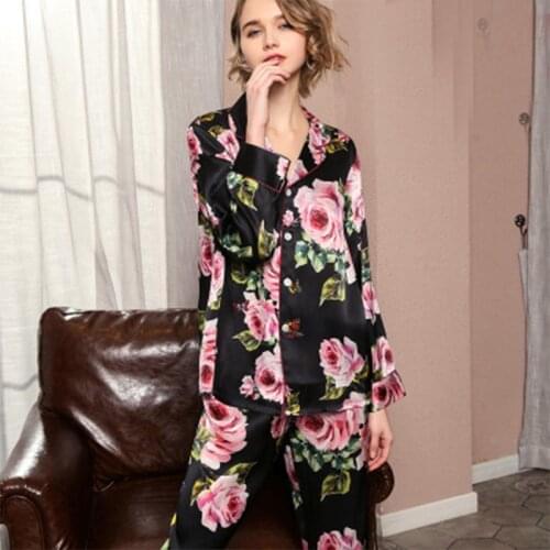 100 Pure Silk Pajamas Women Spring And Autumn Sleepwear Silk Long Sleeve Nightwear Ladies Two-piece Suit Silk Shirt Pants