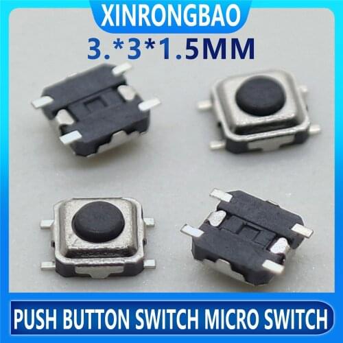 100pcs Push Button Switch Micro Switch SMD 3*3*1.5mm Remote Key Switch mini switcher Touch button Touch micro switch keys button
