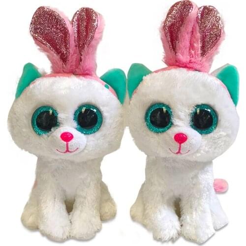 15CM Ty Beanie Dog Sparkly Glitter Eyes Hairband Dog Pink Long Ears Animal Doll Birthday Gift Soft Stuffed Plush Toy Kids