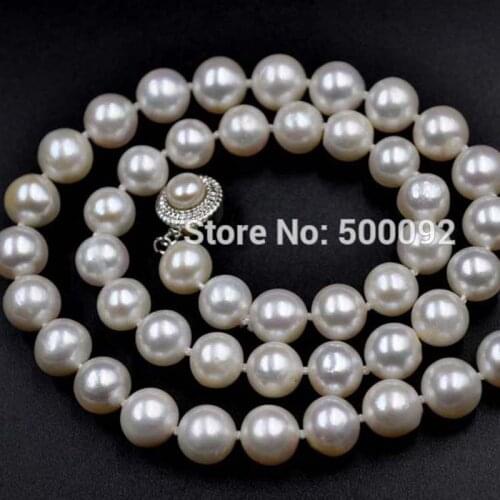 17" 8.5-9mm near round thick white real pearl necklace
