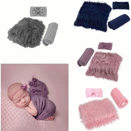 3PCS Newborn Photography Props Toddler Photo Blankets Headband Long Ripple Wrap F3ME