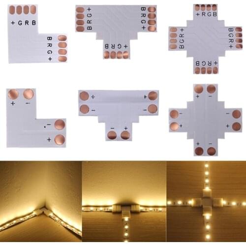 5pcs 2Pin 3Pin 4Pin LED Connector 8mm 10mm L/T/X Shape FPC Free Welding Adapter Use For 3528 2812 5050 RGB Light Strip