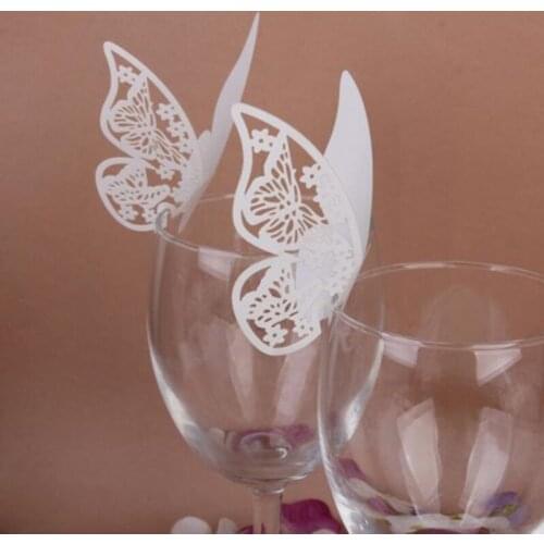 50 Pcs Butterfly Cut-out Place Escort Wedding Engagement Party Decorations Wine Glass Paper Cards Name Place Cup Escort Card