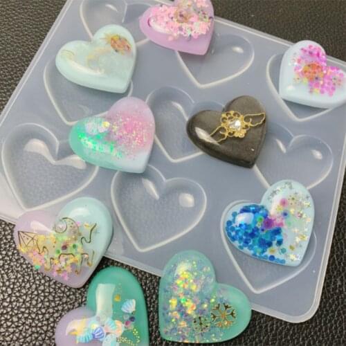 9 Cavities Heart Silicone Mold Transprant Cabochons Heart Pendant Mould DIY Craft Handmade Resin Expoy Jewelry Making Tools