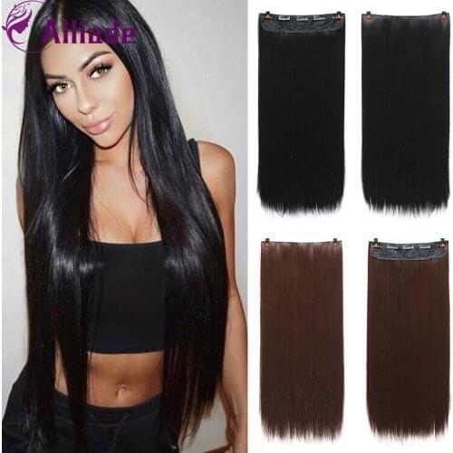 AILIADE Long Straight Synthetic Clip in Hair Extensions High Temperature Fiber Black Dark Brown Hair Piece For Women