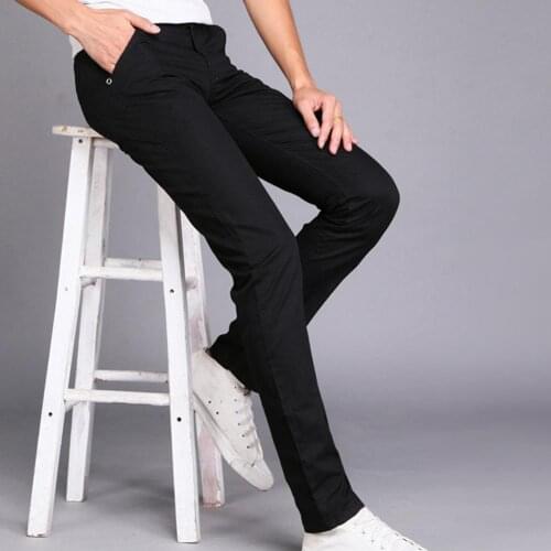 Men Suit Pants Button Cotton Straight Long Pants Pockets Business Trousers Button Closure Comfortable to Wear Plus Size Pants