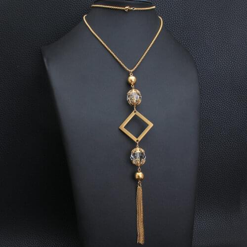 Long Charm Sweater Gold Color Stainless Steel Jewelry Necklace For Woman 650mm Romantic Chain Necklace Pendant NEIZDCBH