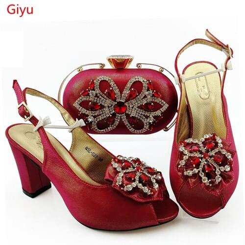 Doershow very nice red Italian Shoes With Matching Bag High Quality Italy Shoe And Bag set For wedding and party HIA1-39