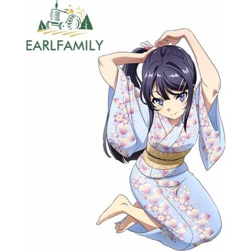 EARLFAMILY 13cm x 7.6cm for Kimono Girl with Ponytail Cute Japan Car Stickers VAN Personality Occlusion Scratch Waterproof Decal