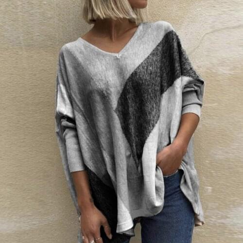 Elegant Stitching T-shirt Color Streetwear V-neck Long-sleeve Casual Women Top 2021 Loose 5XL Spring/Autumn Pullover For Female