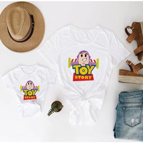 Family Look Toy Story Buzz Lightyear Graphic Mom Son Daughter Father Matching Short Sleeve Clothes White Soft Kids Tshirt