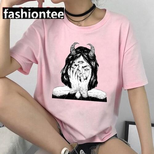 FIXSYS Harajuku Cool Girl Pink T-shirt Womens T-shirt Retro Vegetarian Shirt Womens T-shirt Punk Clothing Top Harajuku T-shirt