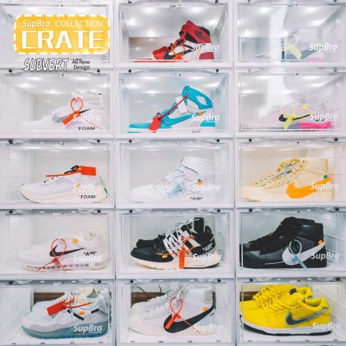 SupBro LIT Collection Crate LED Voice Control Shoe Box Acrylic Transparent Sneaker Box Organizer Box Free Combination Overlay