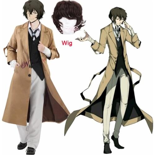 Bungo Stray Dogs Dazai Osamu Cosplay Costume Long Jacket Coat Wig Anime Manga BSD Halloween Christmas Costume For Women Men