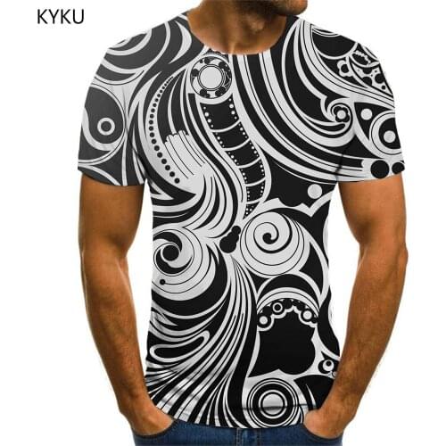 KYKU Brand Abstract T-shirt Men Psychedelic Anime Clothes Flower Tshirts Casual Black And White Shirt Print Short Sleeve summer