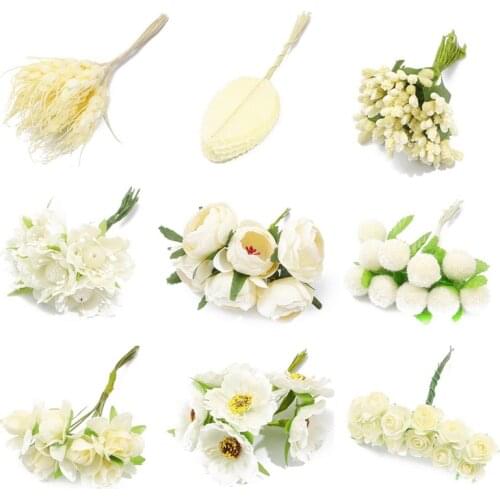 Ybrid Ivory Flower Cherry Stamen Berries Bundle DIY Christmas Wedding Cake Gift Box Wreaths Decor 6/10/12/70/90pcs